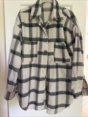 Plaid Shacket in Cream and Black
